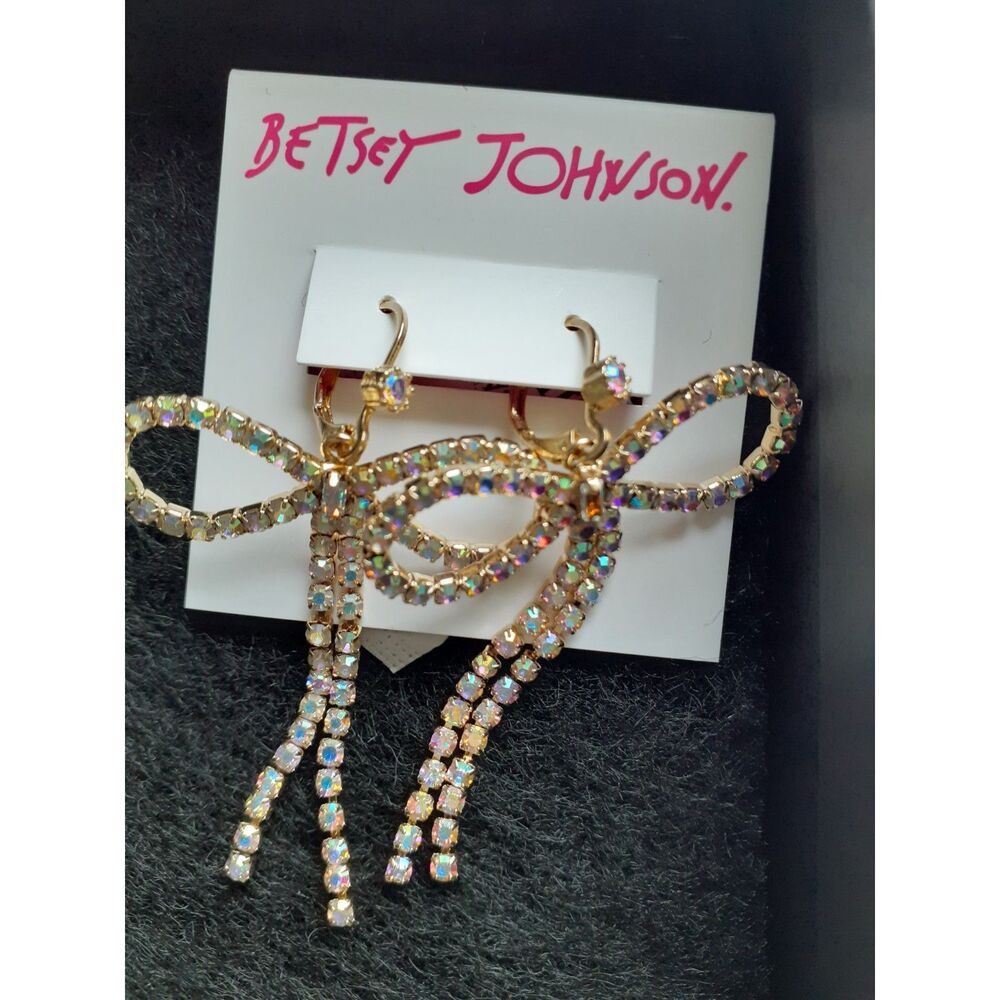Betsey Johnson Gold Bow Drop Statement Earrings NWT